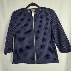 Chicos Jacket Womens 0 Eyelet Full Zip Resort Coastal Boho Preppy Americana